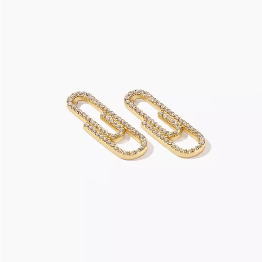 🆕 Dainty 14k GP CZ Covered Paperclip Earrings NWT - Picture 2 of 3